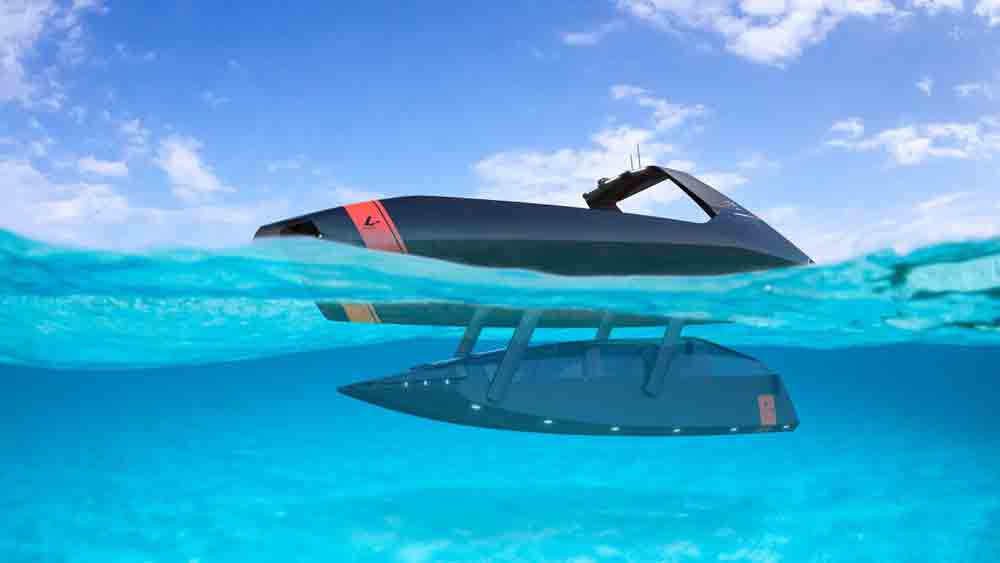 Platypus Craft mostra o 'Futuristic Swordfish 40' um barco que pode submergir. Foto: Divulgação