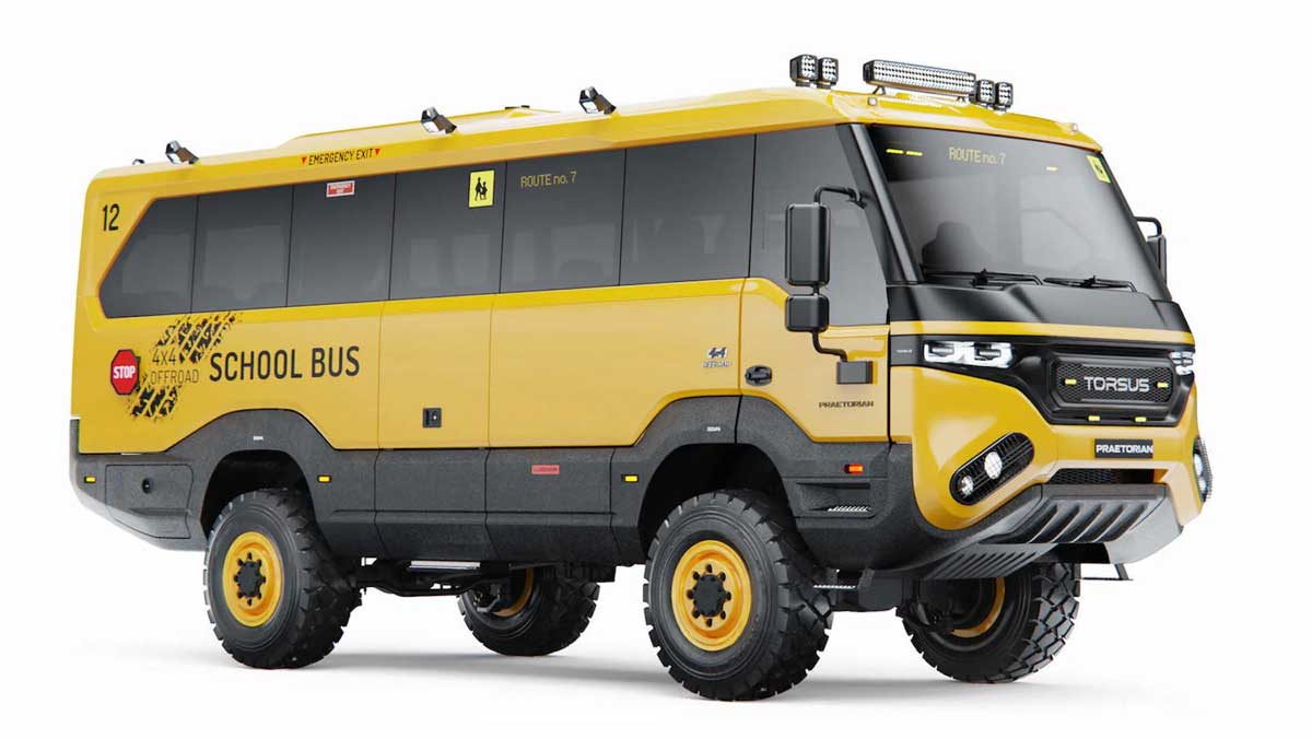 Torsus Praetorian lança ônibus escolar 4x4 para transporte em locais extremos. Foto: Divulgação