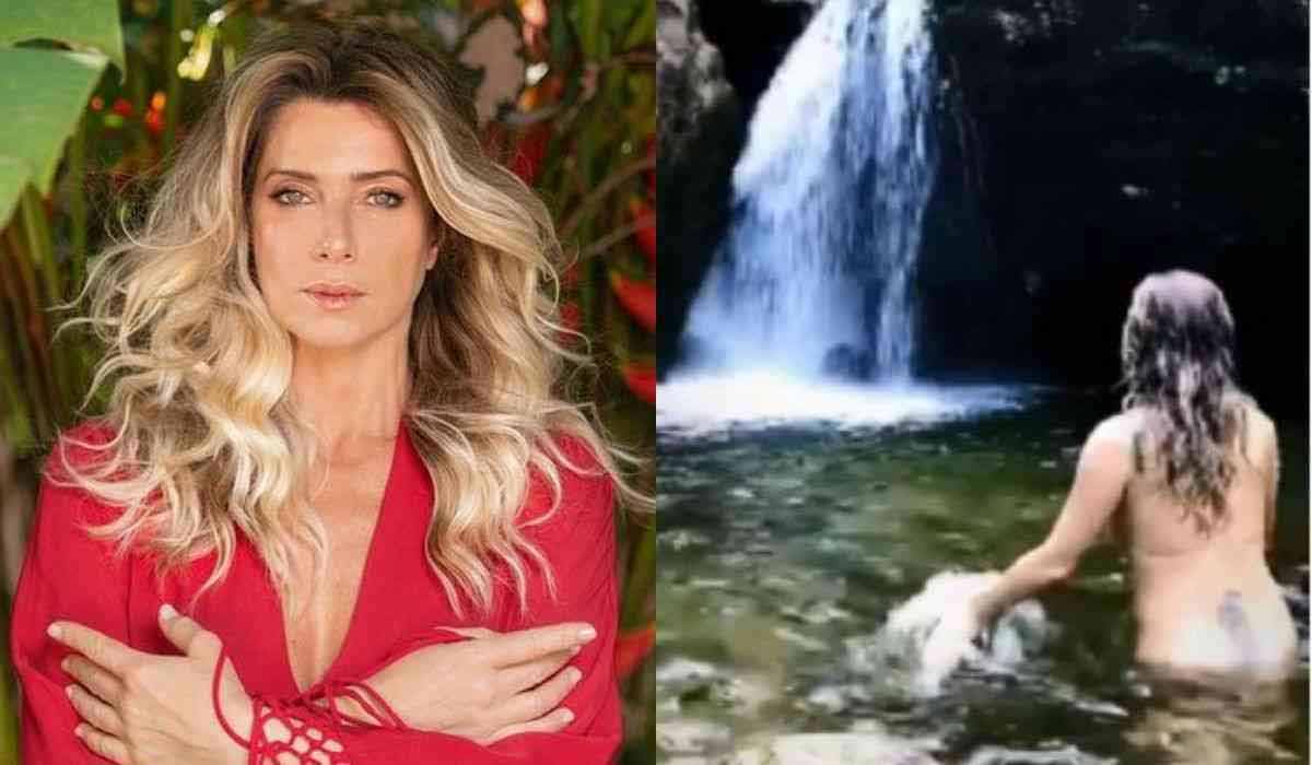 Leticia Spiller nada nua em cachoeira: 'Mãe Água, cuida de nós' (Foto: Reprodução/Instagram)