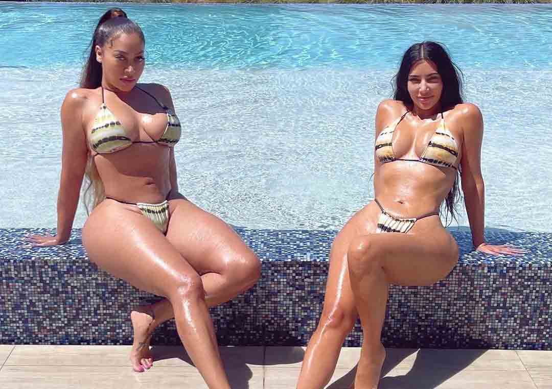 Com biquinis iguas Kim Kardashian curte piscina com amiga La La Anthony. Foto: reprodução Instagram