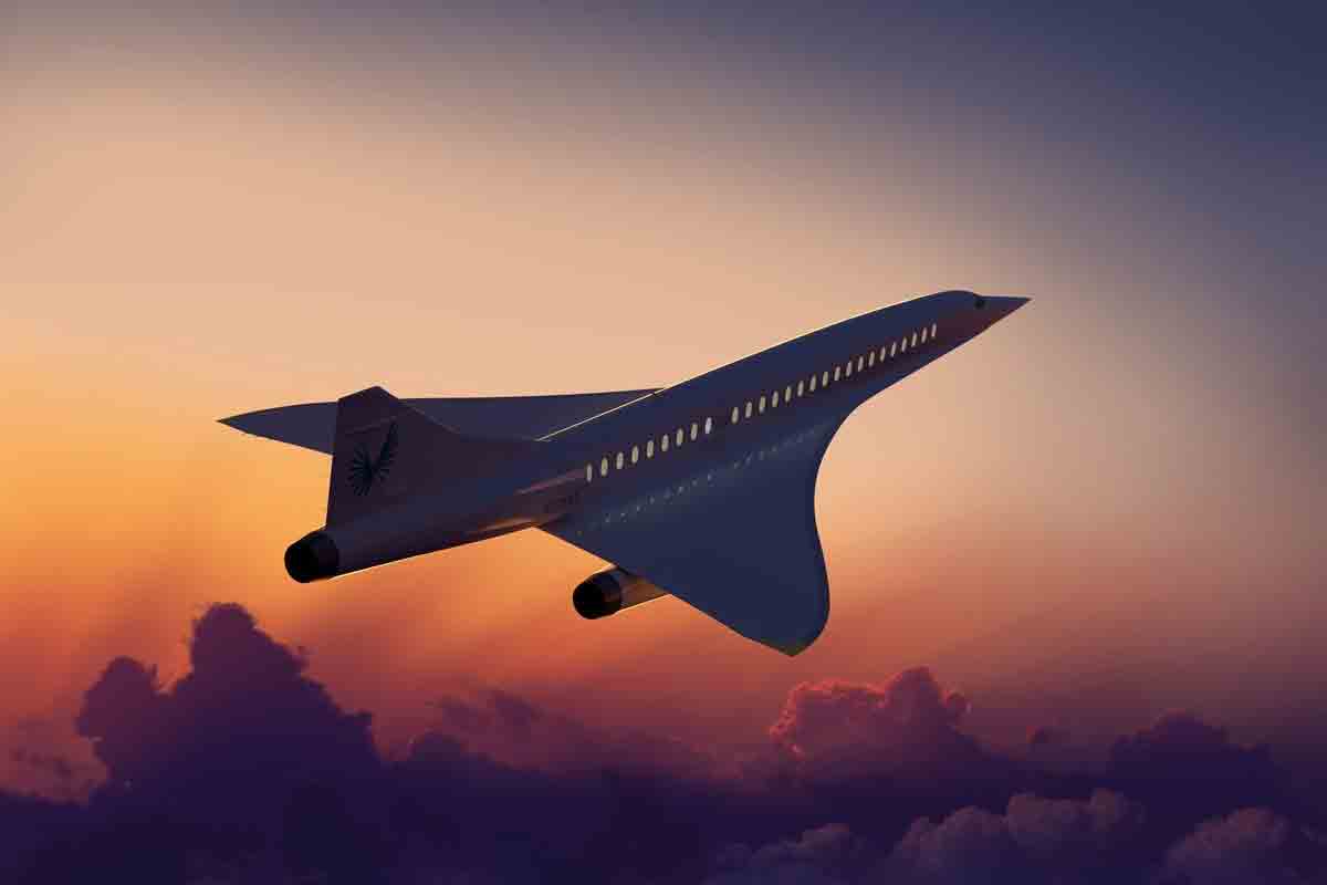 Avião supersônico da Boom Supersoni, promete voo de 4 horas para qualquer lugar do mundo por R$ 526. Foto: Divulgação