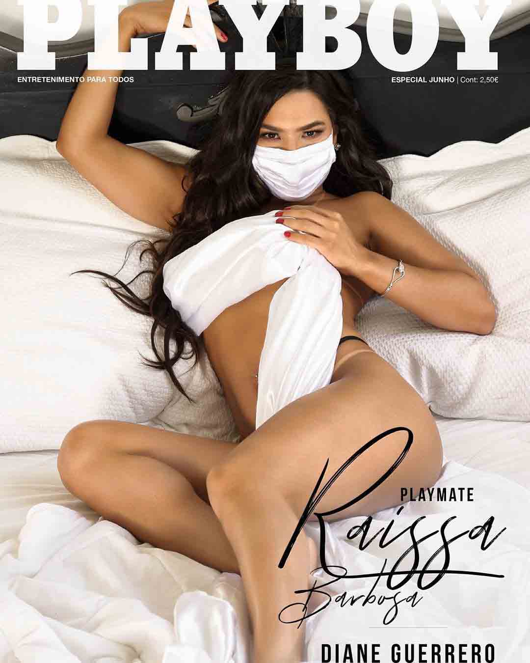 Playboy lança capa histórica com Raissa Barbosa posando de máscara. Foto: Reprodução Instagram