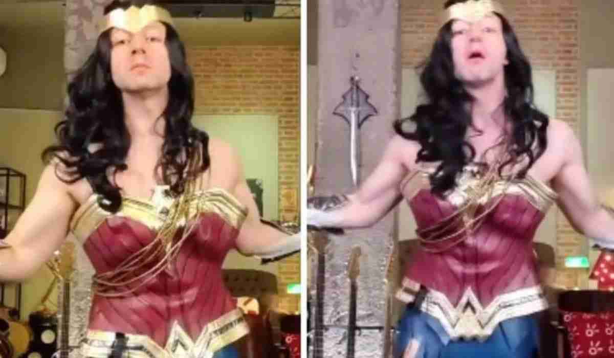 Lucas Lima diverte a web ao surgir vestido de 'Mulher-Maravilha' em vídeo (Foto: Reprodução/Instagram)