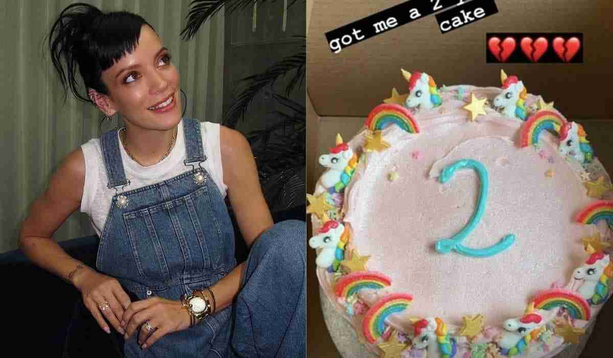 Lily Allen celebra dois anos sóbria de bebidas e drogas com bolo (Foto: Reprodução/Instagram)