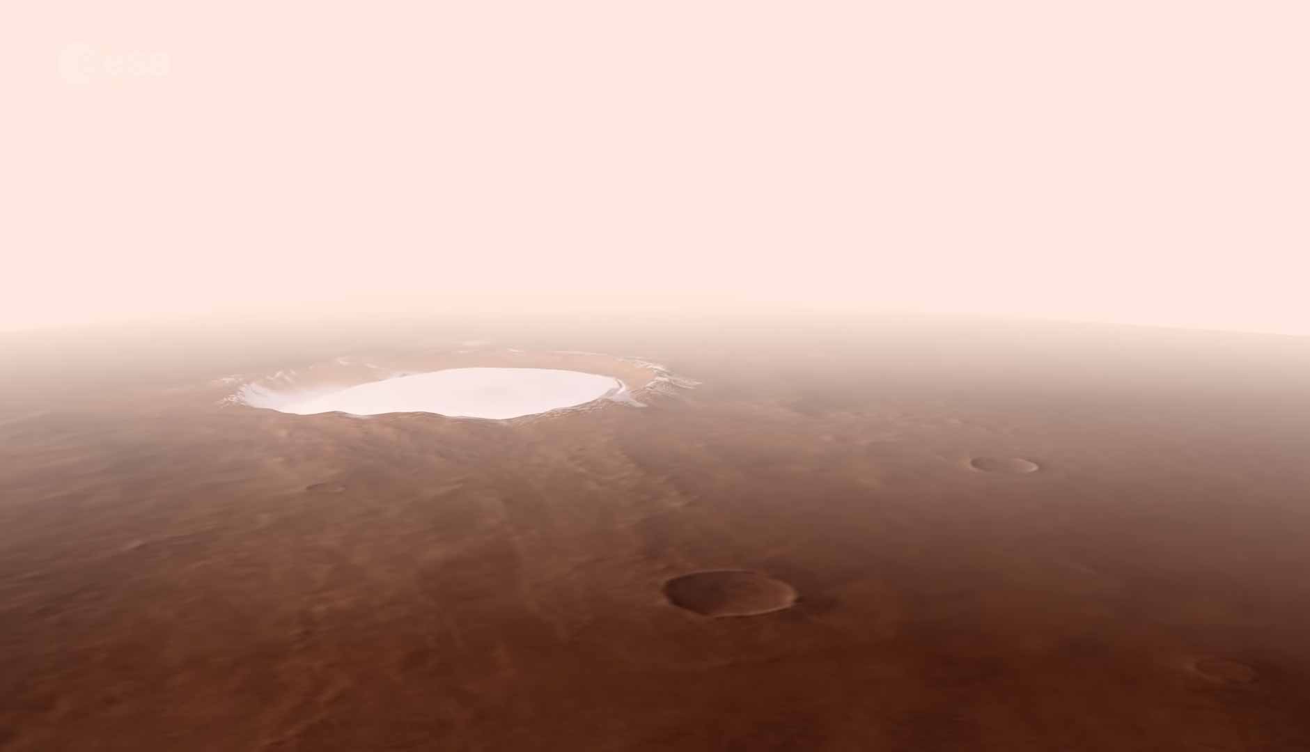 Vídeo mostra uma cratera congelada em Marte. Foto: Reprodução Youtube