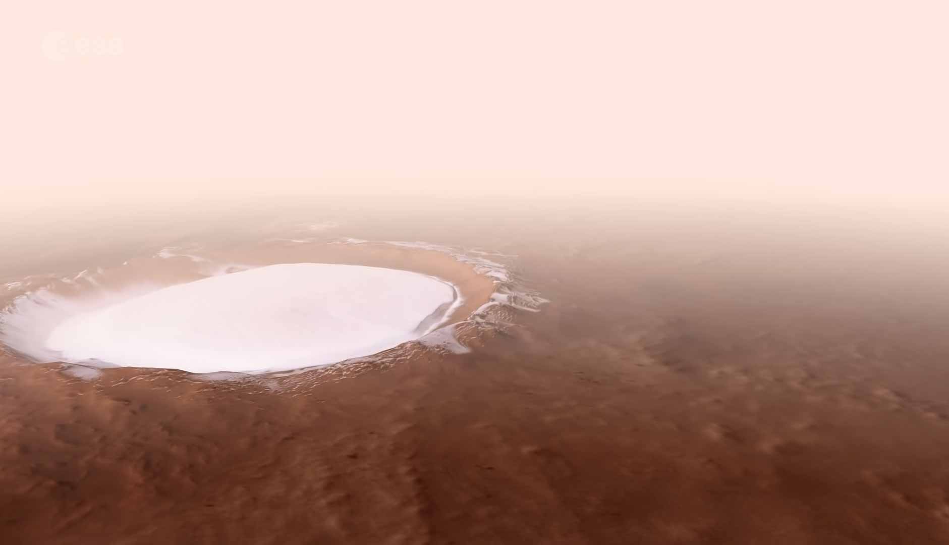 Vídeo mostra uma cratera congelada em Marte. Foto: Reprodução Youtube