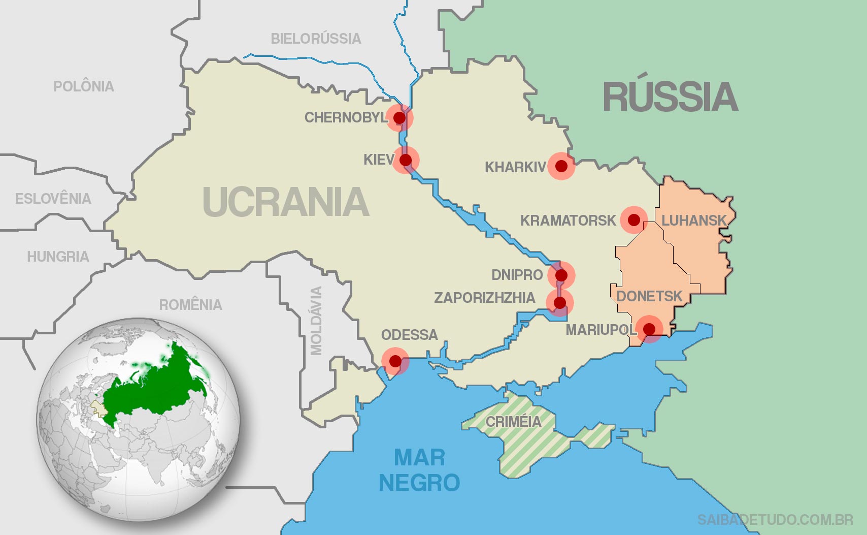 Confira o mapa das cidades ucranianas atacadas pela Rússia