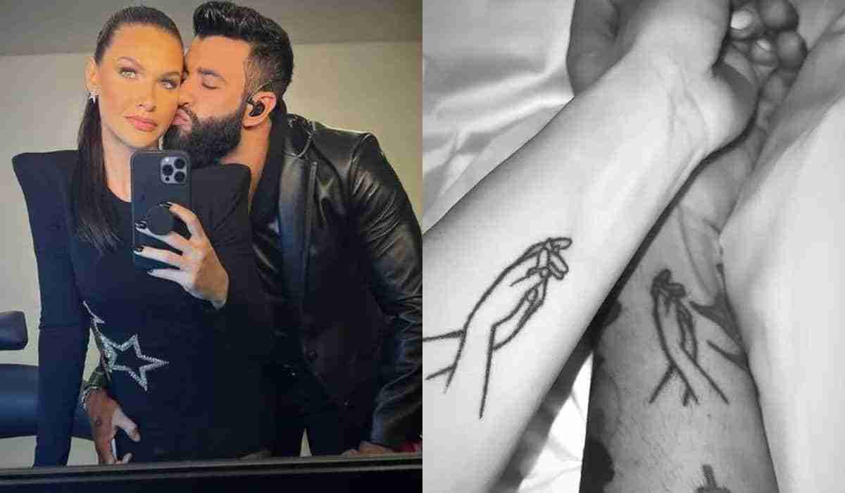 Andressa Suita e Gusttavo Lima posam combinando tattoo no braço (Foto: Reprodução/Instagram)