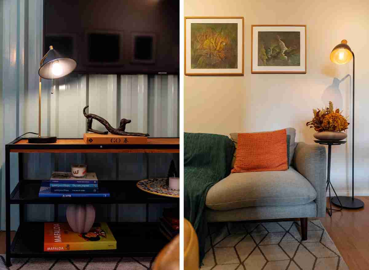Plug and Play: luminárias de mesa e de piso em metal, da Yamamura, compõem o visual / Projeto de Tatiane Waileman e fotos de Emerson Rodrigues