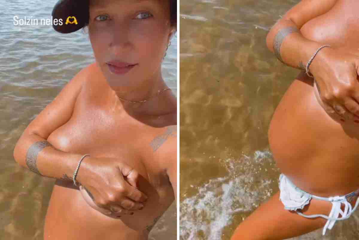 Grávida, Gabriela Pugliesi posa topless para tomar sol na praia (Foto: Reprodução/Instagram)