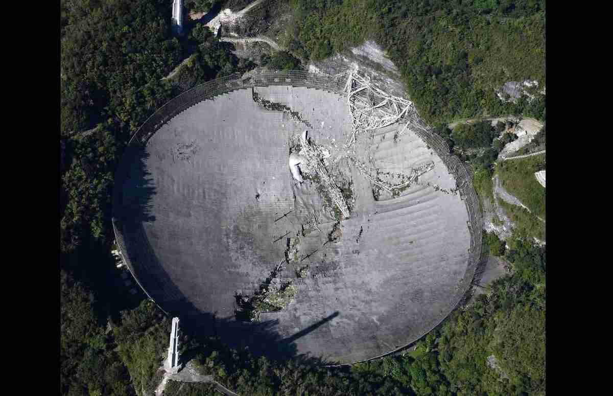Plataforma do Observatório de Arecibo de 900 toneladas desaba e destrói telescópio. Foto: Instagram