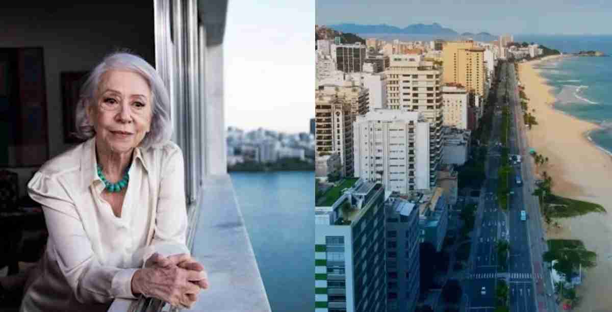 Fernanda Montenegro mora em apartamento de frente para a praia de Ipanema. Fotos: Reprodução/ Youtube