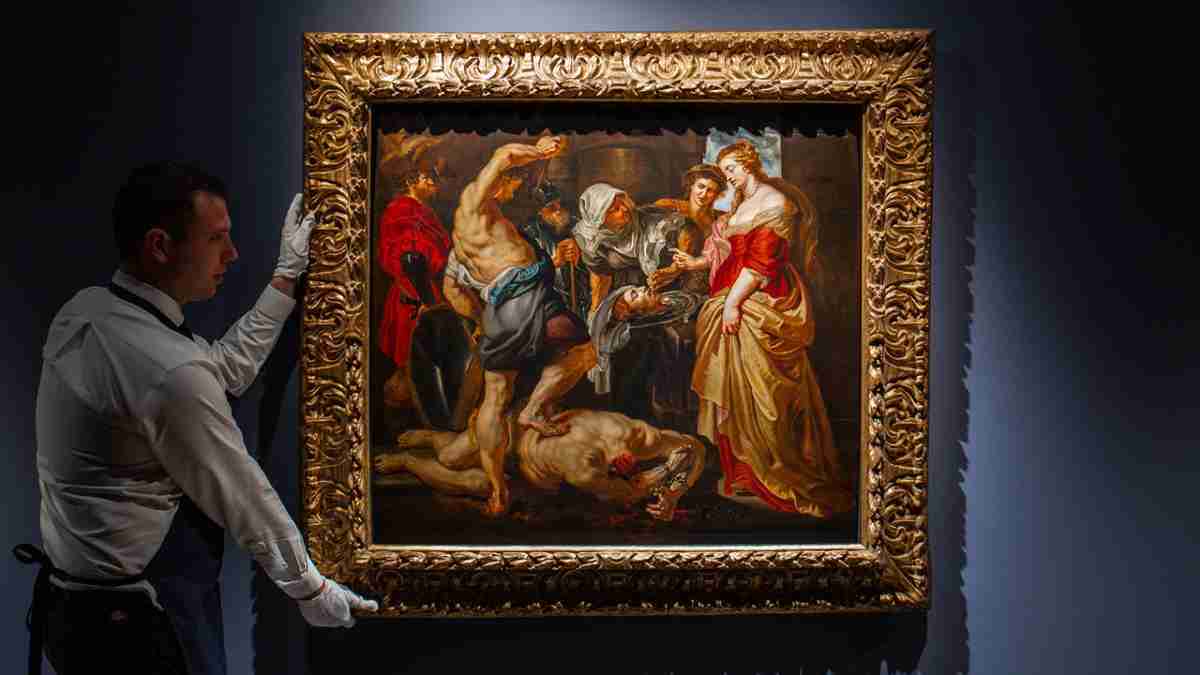 Obra feita por Rubens em 1609 retrata cena de Salomé com a cabeça de João Batista. Fotos: Divulgação/ Sotheby’s