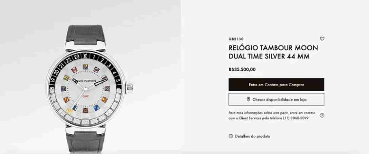 Preço do relógio de Felipe. Foto: Reprodução/ Louis Vuitton