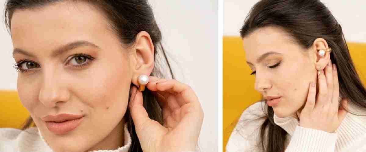 Fone de ouvido é também brinco de pérola verdadeira. Fotos: Divulgação/ Nova Audio