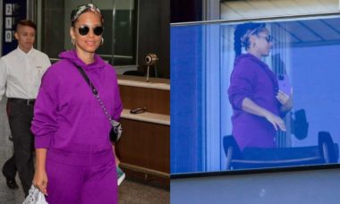 Alicia Keys desembarca no Brasil e é flagrada em sacada de hotel (Webert Belecio e JC PEREIRA / AgNews)