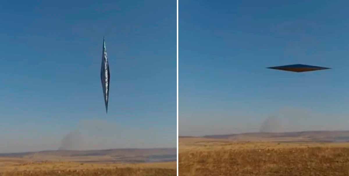Fotografie ukazují předpokládané UFO ve tvaru šípu, které se otáčí na obloze nad Argentinou. Foto: Twitter @Mauro_Mateos