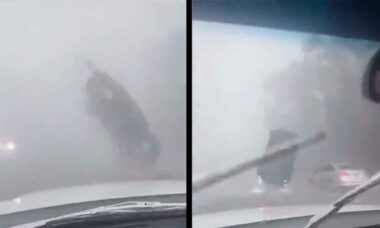 Video toont het moment waarop een auto de lucht in wordt geslingerd door de sterke winden veroorzaakt door Orkaan Idalia. Foto: Reproductie Twitter