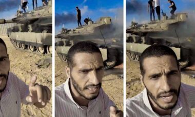 Vídeo mostra blindado israelense Merkava em chamas, após ser destruído por palestinos. Foto e vídeo: Telegram t.me/SputnikBrasil