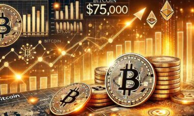 Bitcoin Atinge Recorde de US$ 75.000 com Traders Apostando em Novo Governo de Trump. Ilustração: techbreak