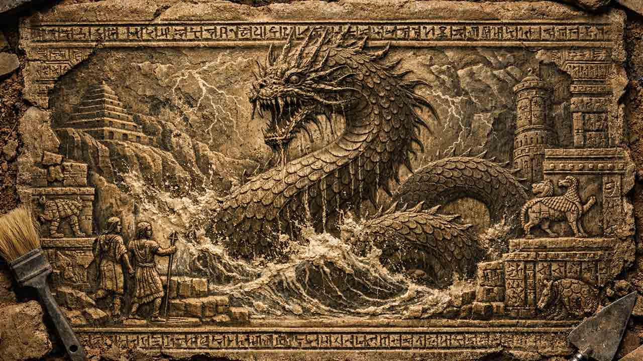 Tiamat: muinainen kaaoksen jumalattaren mysteeri, joka merkitsi maailman luomista Mesopotamiassa. Kuvitus: Condutta