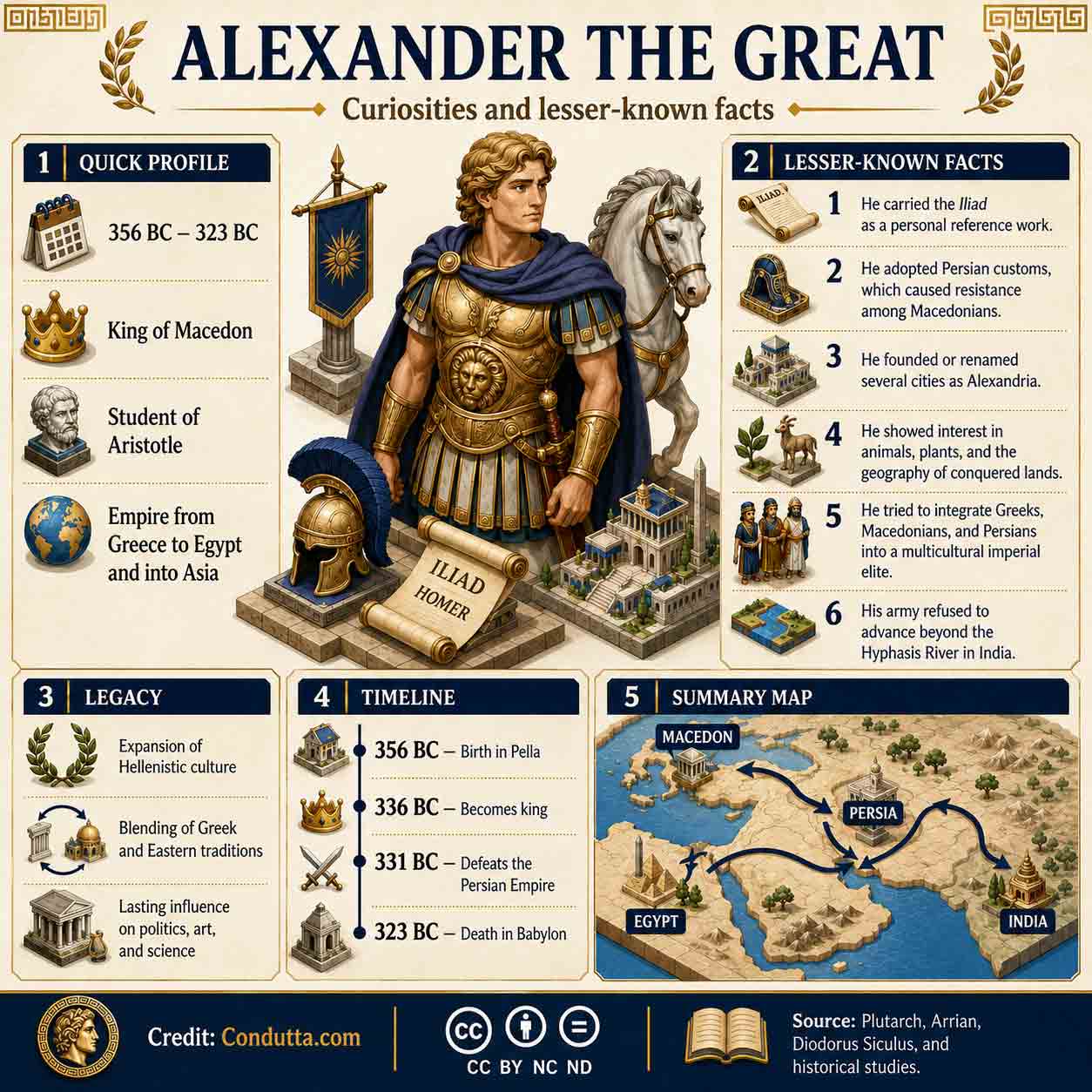 Curiosities about Alexander the Great: lesser-known details about the Macedonian conqueror. Illustrations: AI/Condutta.com